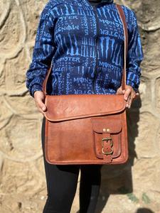 Bandolera de cuero de cabra Real hecha a mano para portátil, 9x11 pulgadas - Product Image 4