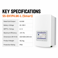 Onduleur solaire hybride Solis 4,6 kW monophasé double MPPT IP65 pour stockage d'énergie domestique S5-EH1P4.6K-L intelligent