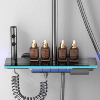 Juego de ducha con pantalla LED termostática de latón con salida 4 en 1 y diseño minimalista para hoteles modernos