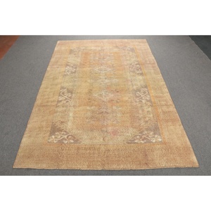 Turkish Vintage Rug, 6.2x9.2 ft Rug, Brown <b>Yellow</b> Floral Rug - Product Image 1