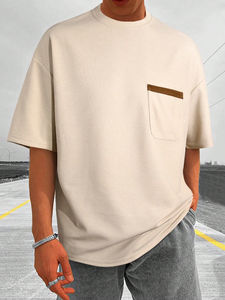 Derniers modèles de t-shirts 100% polyester pour hommes T-shirts en polyester uni personnalisés en tissu tricoté - Product Image 4