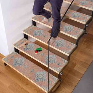 พรมพิมพ์ลายชาติพันธุ์ - พรมปูบันไดสีน้ำเงินซีดสไตล์โมเดิร์น กันลื่น ซักเครื่องได้ ผ้าโกเบลน - Product Image 2