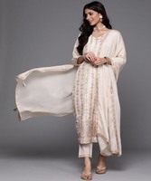 Nuevo y Moderno Traje Salwar Kameez de Diseño Vintage en Blanco y Amarillo para Mujer, 3 Piezas, Estilo Indio-Pakistaní, de Algodón, Largo hasta el Suelo, de Secado Rápido