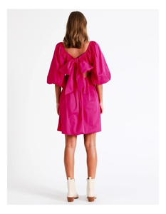 <b>Boho</b> Beach Holiday <b>Dress</b> Pink Cotton Jersey <b>Plus</b> <b>Size</b> Square Neck Puff Sleeves Bow Detail Knee-Length A-Line Sexy Style XS - Product Image 6