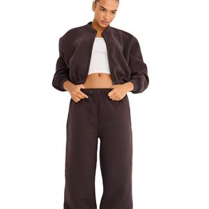 High Quality Relaxed Fit Zipper Tracksuit for Women <b>Zip</b> Up Crop <b>Sweatshirt</b> With Pant Women Cotton Fleece Tracksuit - Product Image 4