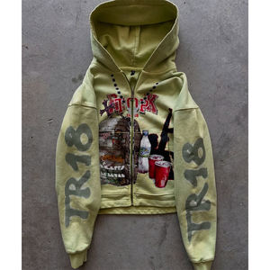 Streetwear de luxe personnalisé français éponge graphique Dtg sérigraphie à capuche poids lourd 400Gsm coton Boxy recadrée fermeture éclair hommes à capuche - Product Image 5