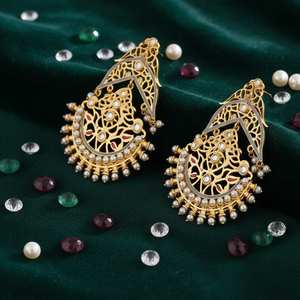 Elegant Gold Plated Beaded Filigree Chaandbali <b>Earrings</b> for Women Beautiful Indian Handmade Jewelry for Wedding Ethnic Occasions - Product Image 1