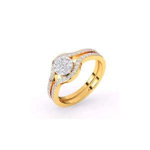 Bague empilable délicate et écologique en or jaune, blanc et rose 9 carats avec diamant de laboratoire de 0,548 ct, style vintage double brut - Product Image 2