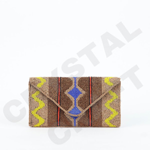 Handmade Cherry Embroidered Striped Clutch Bag With Chain Strap Rectangular Shape Textile Material - Product Image 6
