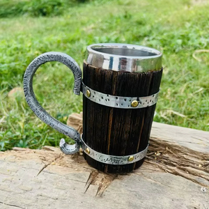 Tazas de cerveza de madera hechas a mano, taza ecológica pulida con asa de la India para té, café, vino, cerveza - Product Image 1