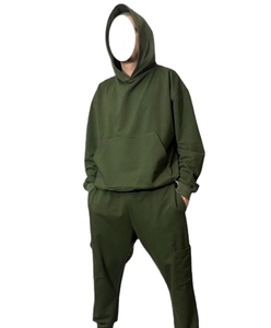 Conjunto deportivo de hombre 100% algodón, conjunto de chándal de lana extragrande con sudadera con capucha y pantalones deportivos ajustados de dos piezas - Product Image 1