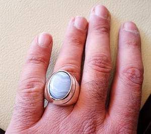 Bague pour homme en argent sterling 925, nouvelle arrivée, pierre précieuse en agate bleue naturelle, bague lourde pour homme, bijoux pour la fête des pères - Product Image 6