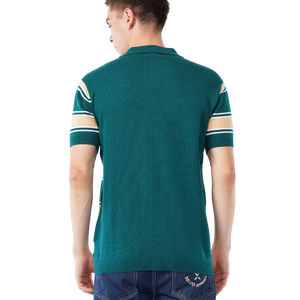 2024 camiseta personalizada con cremallera para hombre, Camiseta de punto de algodón informal a la moda, patrón de rayas bordadas, ajustada, Formal - Product Image 2
