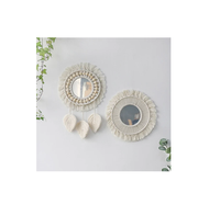 Decoración de dormitorio de estilo lujoso, Marco tejido hecho a mano, tapiz bohemio, espejo de macramé decorativo para interiores bohemio, colgante de pared