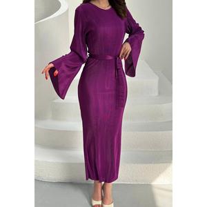 Vestido plisado con mangas estilo español color ciruela - Ciruela - Product Image 4