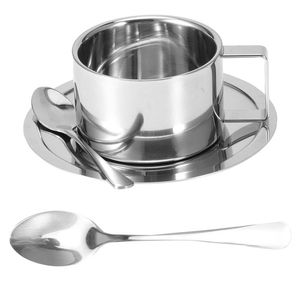 Taza de café de acero inoxidable, tazas de café, tazas de café expreso y grandes tazas de capuchino con cuchara y platillo - Product Image 1