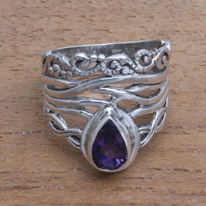 แหวนค็อกเทลอเมทิสต์เงินสเตอร์ลิงประดับพลอยอัญมณีแฟชั่นสำหรับงานแต่งงานน่ารักสำหรับงานเลี้ยงวันครบรอบคริสเตียน - Product Image 4