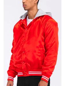 Chaqueta de béisbol de satén informal de invierno para hombre y chaqueta universitaria bordada de tela de satén con decoración de botones personalizados de poliéster con capucha - Product Image 3