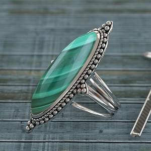 Anillo de diseñador de Plata de Ley 925 con forma ovalada Original, piedra preciosa de malaquita, anillo Unisex de moda - Product Image 2