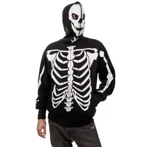 2023 Full Face Skeleton Hoodies Benutzer definierte Strass Hoodie Design Skeleton Skull Full Zip Up Benutzer definierte Strass Hoodies