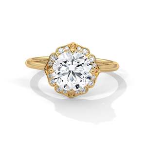 Anillo de Diamante de Laboratorio Redondo de 2 Quilates con Halo Floral, Oro Amarillo/Rosa/Blanco, Anillo de Compromiso Estilo Vintage, Claridad VVS, Cultivado en Laboratorio - Product Image 2