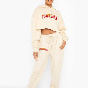 Women's Custom Logo <b>Fleece</b> Sweat Suit Set with Jogger Pants and <b>Hoodie</b> Breathable & Quick Dry <b>Lined</b> Pockets Winter - Product Image 1