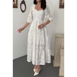 Vestido Blanco Bordado con Botones - Blanco - Product Image 5