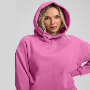 Blanc à manches longues femmes automne hiver sweats à capuche polaire sweats pull coton couleur rose avec poches kangourou - Product Image 4