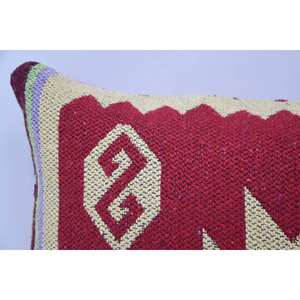 Red Wool <b>Pillow</b> 12x24 Inches Boho Style with Oriental Vintage Floral Pattern Washable Geometric Design for Home Use - Product Image 2