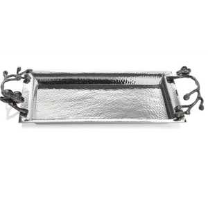 Elegant Designer Hammered Metal Decorative Serving Platter With Floral Handles <b>Food</b> Server Tray For Wedding And <b>Parties</b> Use - Product Image 1