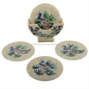 ชุดที่รองแก้วหินอ่อนลายนกยูง6ชิ้นพร้อมที่จับ - Product Image 3