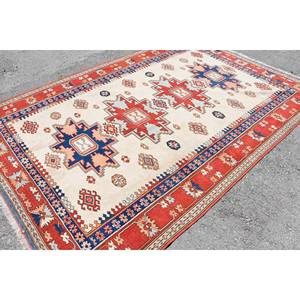 Tapis turc vintage de grande surface, classique, rouge, bleu, patchwork, 6,3x9,4 pieds, avec support en latex, style rectangle, pour chambre - Product Image 2