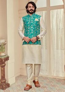 Haute qualité inde hommes taille libre ethnique soie Kurta pyjama veste fête de mariage porter Maruti Collection de mode - Product Image 5