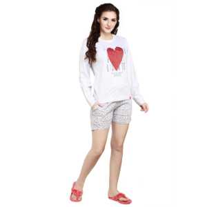 Ensemble de pyjama décontracté pour femme Evolve avec imprimé cœurs, gris chiné, col rond, short, en tissu tricoté doux - Product Image 6