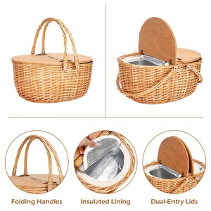 Rattan picnic basket with attached wooden lid Handmade Storage Basket Wholesale eco-friendly Made in Viet Nam - Product Image 3
