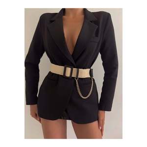 Ceinture élastique pour femme avec boucle chaîne, ceinture pour veste, ceinture pour chemise, ceinture pour robe - Noir - Product Image 1