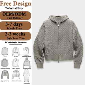 Suéter de Punto Personalizado con Bolsillo de Algodón, Suéter Informal con Cierre, Sudadera con Capucha para Hombre, Sudadera con Capucha de Cable - Product Image 5