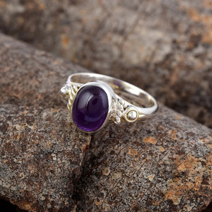 Anillo de amatista natural hecho a mano, Plata de Ley 925, joyería de piedra natal Bohemia elegante, anillo de piedras preciosas de forma ovalada para mujer - Product Image 3