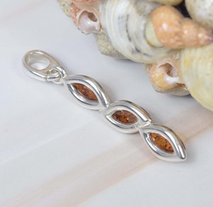 925 colgante de forma de marquesa de ámbar Báltico natural de plata esterlina sólida - Product Image 2