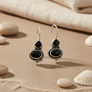 Boucles d'oreilles pendantes en argent 925 avec onyx pour femmes, bijoux de mode pour tous les jours - Product Image 3