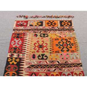 Turkish Area Rug 3.3x7.5 ft, <b>Red</b> Floral Vintage <b>Wool</b> Rug - Product Image 4