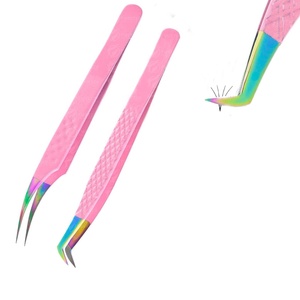 Pinzas de extensión de pestañas con logotipo personalizado Diamond Grip, Punta desempolvada de acero inoxidable de primera calidad, volumen, 1 pieza, bolsa de cuero - Product Image 3