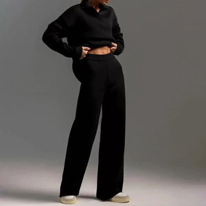 Nouveau Style décontracté femmes été deux pièces velours solide haut court à manches longues costume ensemble fermeture éclair poche 2 pièces - Product Image 4