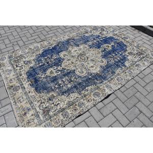 Alfombra Turca Vintage, Alfombra de 5x7.6 pies, Alfombra Azul Ikat - Product Image 1