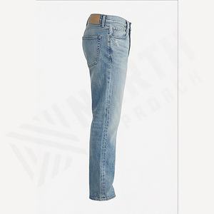 Jeans en denim délavé à jambe droite slim fit pour homme, longueur complète, style vintage ample, respirant, couleur personnalisée pour l'été - Product Image 3