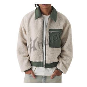 Streetwear OEM Logo Brodé Bomber Veste Col Fermeture Éclair Oversize Imperméable Vintage En Cuir Cargo Veste Manteaux Hommes - Product Image 5