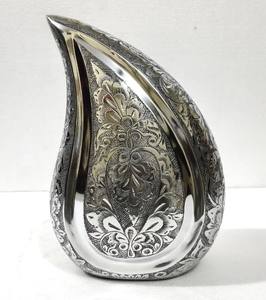 Classic Design Teardrop Aluminium Cremation Urn Embossed Finished Silver Color For Human Ashes <b>Funeral</b> <b>Supplies</b> - Product Image 1