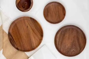 Vente en gros, vente chaude, assiette de service en bois massif pour aliments et fruits, assiette ronde en bois d'acacia par Crescent Crafts - Product Image 4