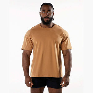 Camiseta Extra Grande para Hombre, Color Marrón, Algodón Grueso, Corte Holgado, Manga Corta, Estilo Urbano, Ajuste Relajado, para Gimnasio, Entrenamiento, Uso Diario, Personalizable - Product Image 1