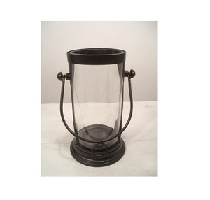 Metal & Glass Hanging Lantern Black Color <b>Candle</b> Decoration - Product Image 1